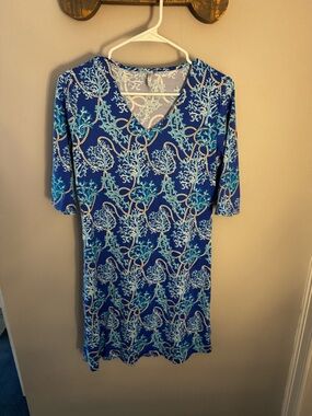 Lulu-B Blue Printed V-Neck Mini Dress